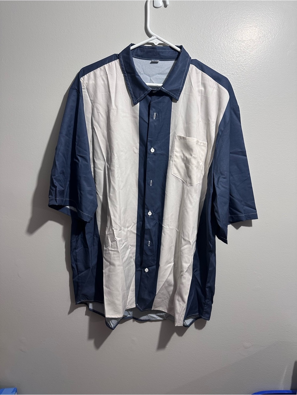 Navy and White Short-Sleeve Button-Down Shirt Size XXL (1500)